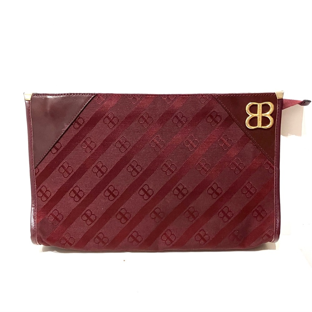 Vintage Balenciaga BB Burgundy Canvas Clutch Pouch Bag